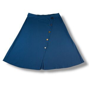 Soft Surroundings Midi A-Line Blue Skirt Hippie Boho Casual Stretchy Size PM